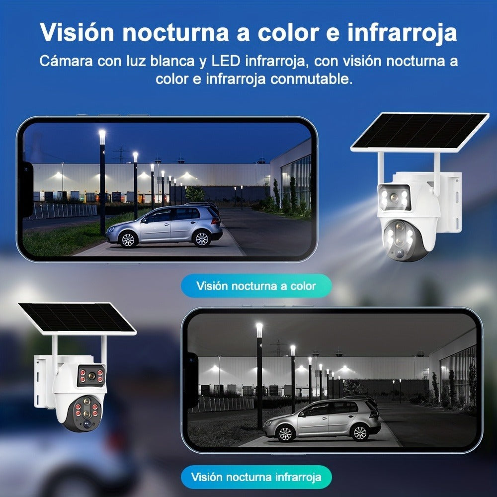 Cámara de Seguridad Exterior con Energía Solar, Tarjeta SIM y 4G LTE - Lente Dual HD 8MP, Zoom 10x, Detección de Movimiento/Humanos, Comunicación Bidireccional, Visión Nocturna a Color, para Vigilancia en el Hogar (No)