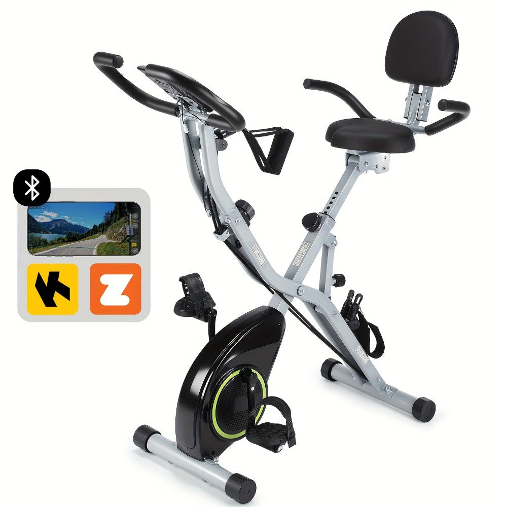 Bicicleta de Ejercicio Plegable, Bicicleta de Ejercicio para Casa con App, Altura Ajustable en 8 Posiciones, Resistencia Incluida, Bicicleta de Ejercicio Plegable con LCD y APP, Resistencia Magnética Silenciosa, Monitor de Frecuencia Cardíaca, Bicicleta d