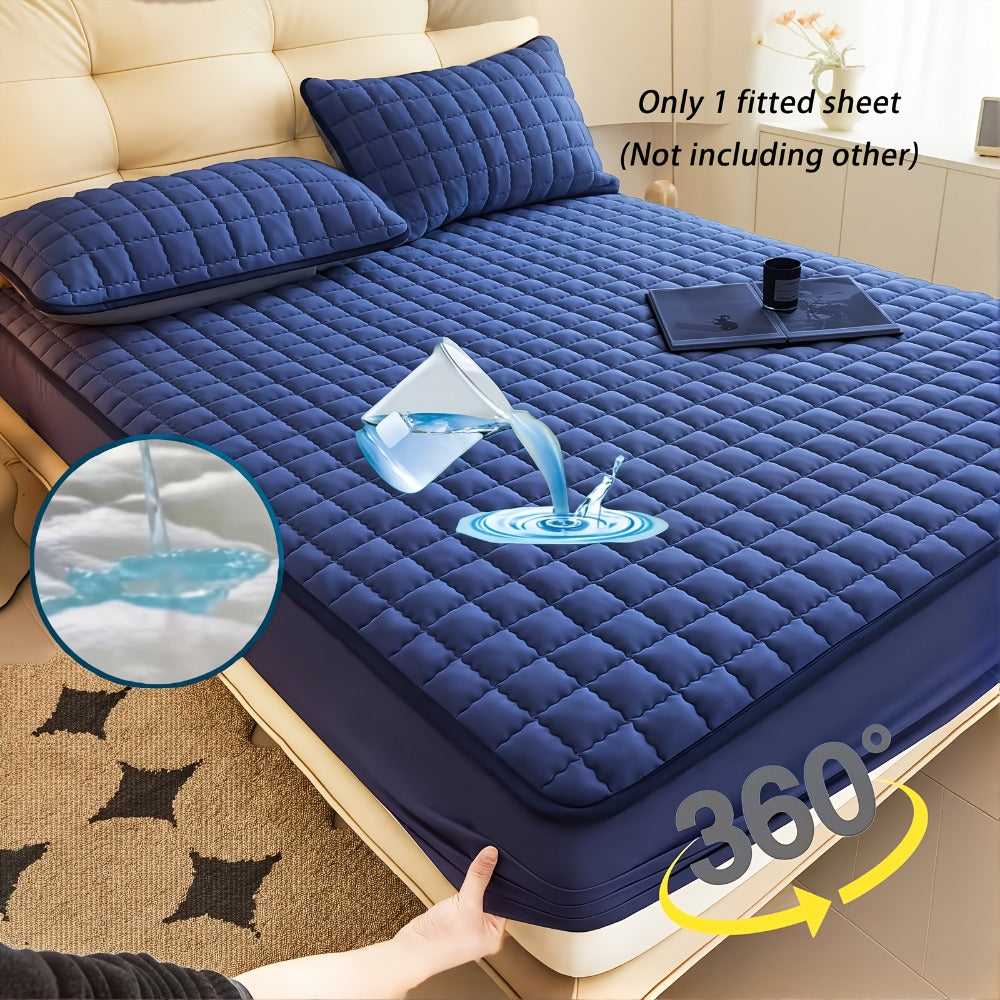 1 pieza Protector de colchón impermeable de alta calidad, sábana bajera ajustada, fabricada con tecnología de gofrado Soundwave, cubrecama suave y cómodo, lavable a máquina, apto para dormitorios, hoteles, residencias estudiantiles, fundas de almohada y r