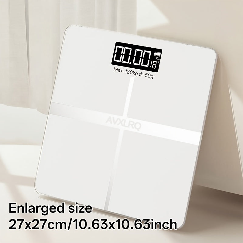Báscula de baño de alta precisión, báscula electrónica de cuerpo con pantalla LCD ultradelgada con visualización de temperatura, inicio automático al pesar, pesaje hasta 180 kg, cambio de unidad LB/KG, diseño de plataforma de vidrio templado antideslizant