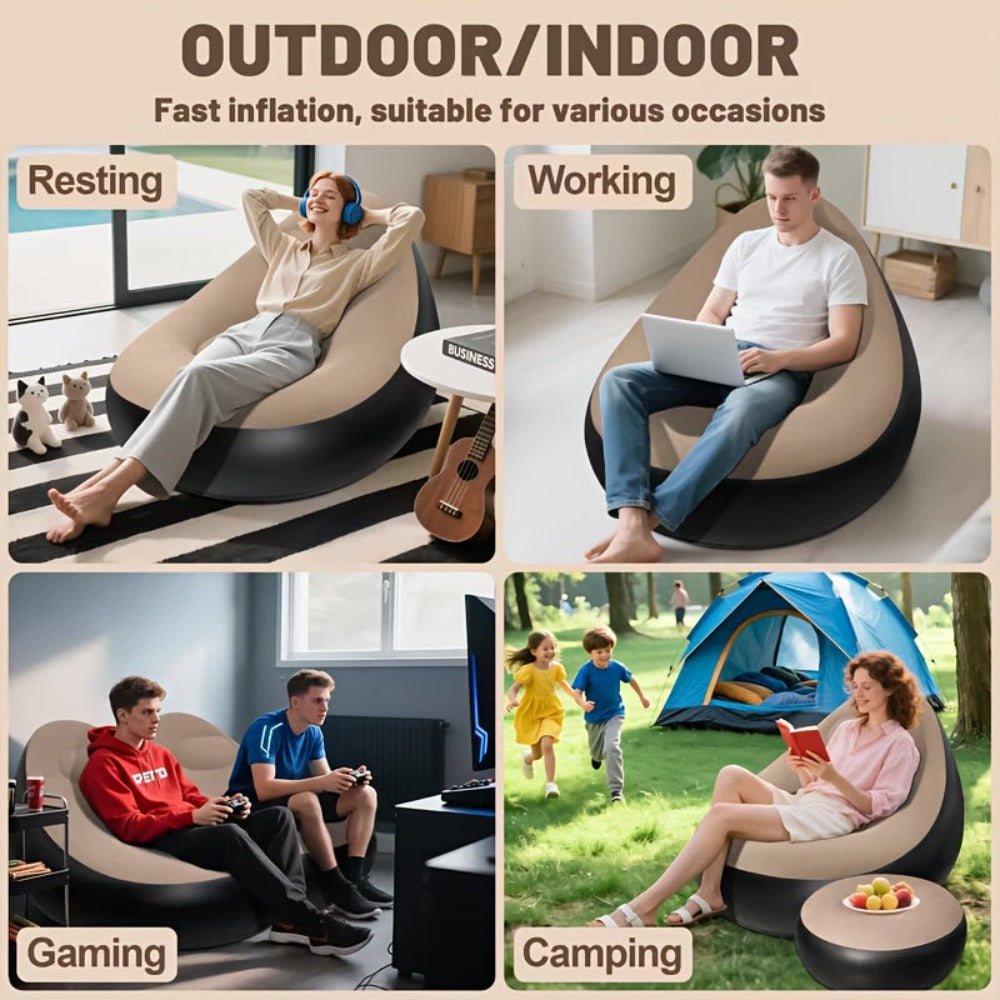 1 sofá inflable para exteriores con reposapiés/1 reposapiés, sofá inflable portátil, inflado rápido, plegable y ligero, adecuado para camping, playa, piscina