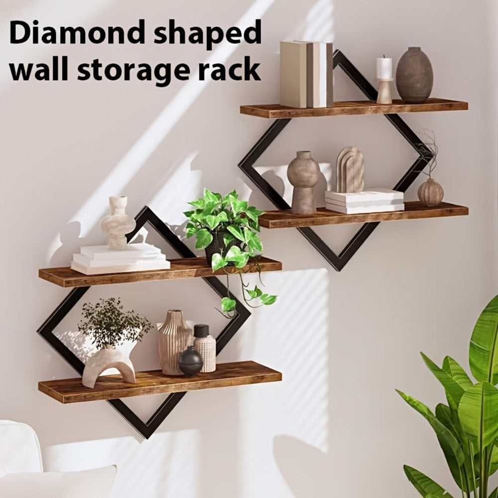Juego de 2 Estantes de Madera Montados en la Pared - Estante de Almacenamiento Rústico Moderno de Doble Capa, Unidad de Estantería Vertical Ahorradora de Espacio Adecuada para Sala de Estar, Oficina, Dormitorio - Instalación, Madera
