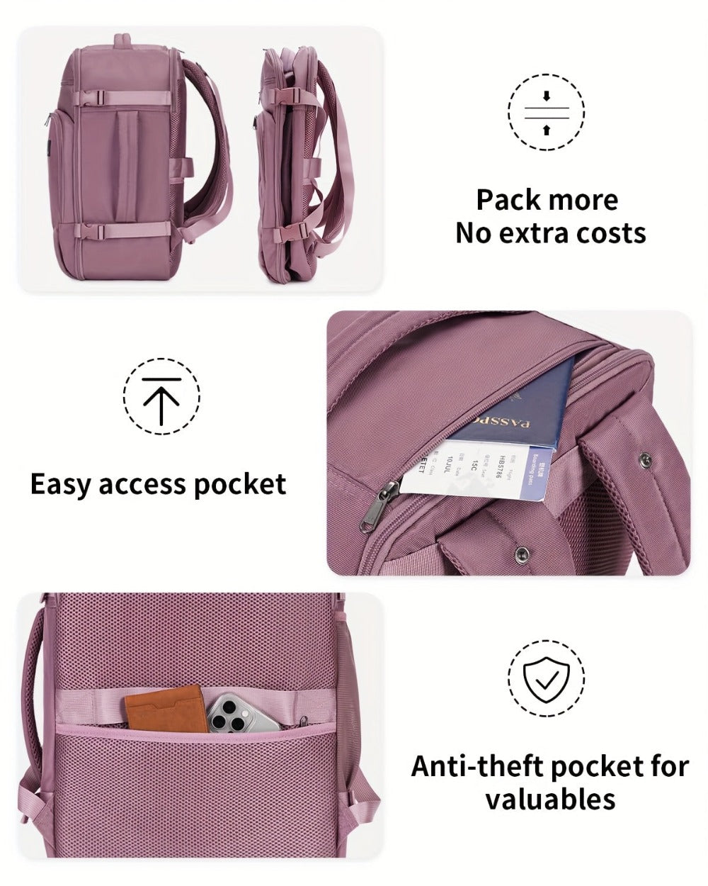 Mochila de Viaje de 30L para Debajo del Asiento con Compartimento para Laptop, Ideal para Avión y Uso Diario | Correas Acolchadas y Sistema de Organización, Equipaje de Mano Unisex, Regalo de Navidad