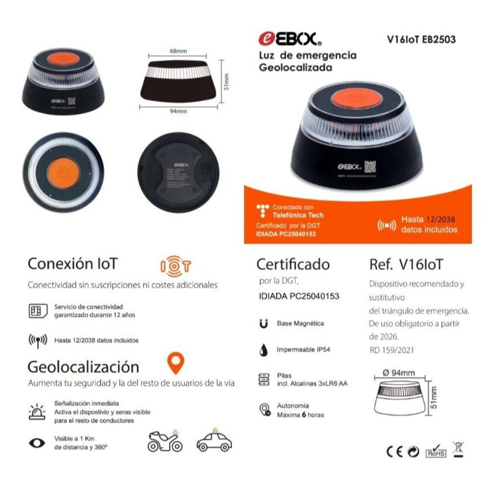 Baliza V16 Luz de Emergencia Geolocalizada Seal V16 Homologada DGT, Certificada por la DGT con número de certificación