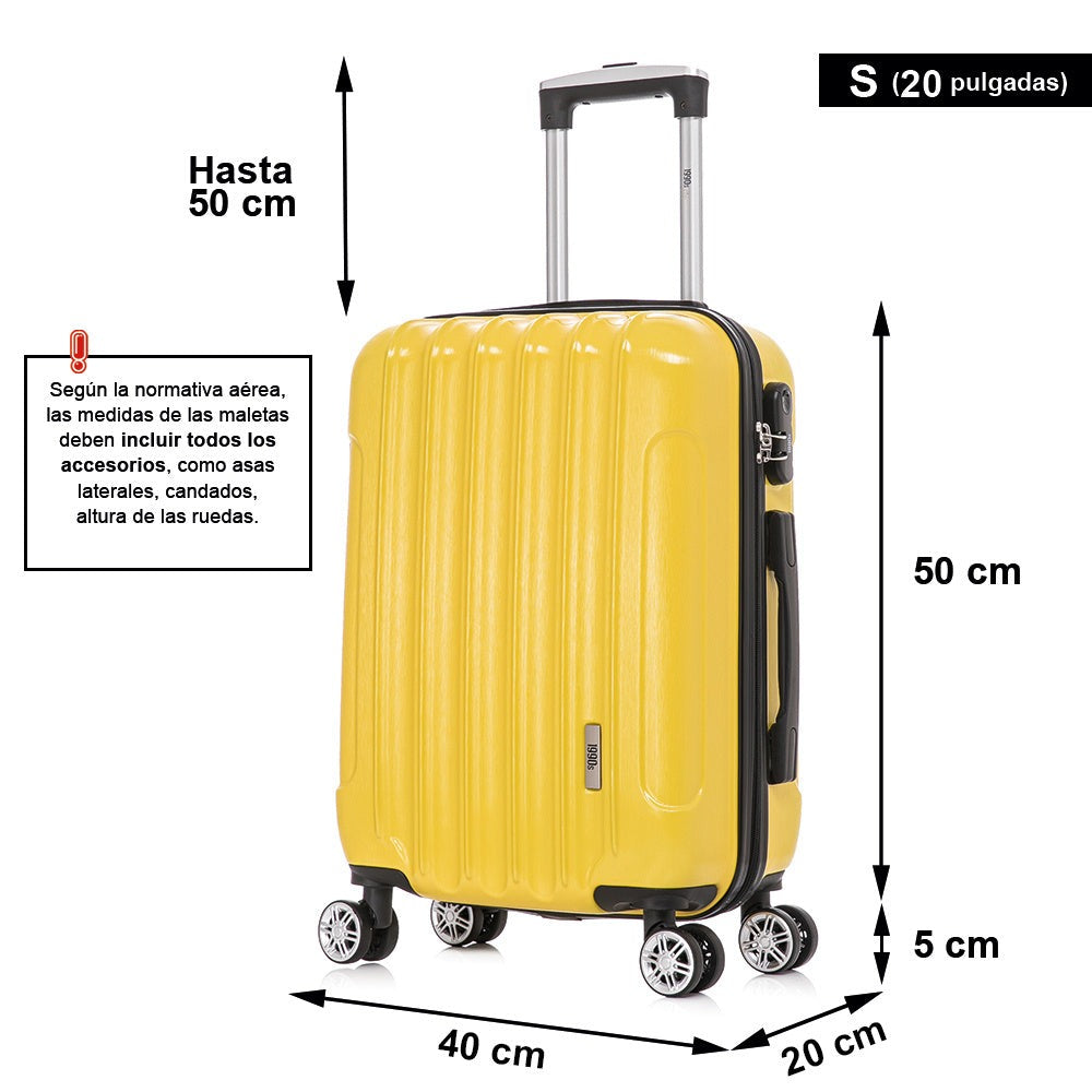 Maleta de Cabina Policarbonato 55x40x20cm (40L) - 20 Pulgadas - Negro/Azul/Amarillo/Rojo/AzulMarino/Plaeada/RosaDorada/Menta