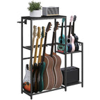 Soporte Multifuncional para Guitarra, Adecuado para Guitarras Acústicas, Guitarras Eléctricas, Bajos, Ukuleles, Banjos, Capacidad para 7 Guitarras, con Soporte para Amplificador de Guitarra, Estante de Almacenamiento para Accesorios de Guitarra y Cubierta