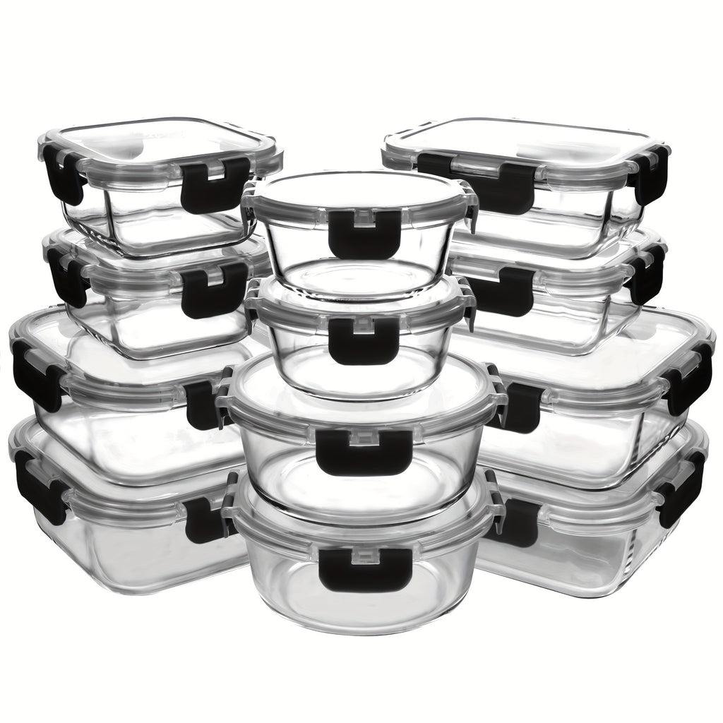 12 Paquete de Contenedores de Vidrio para Alimentos con Tapas Herméticas de Cierre a Presión - Contenedores Rectangulares para Preparación de Comidas, Aptos para Microondas y Lavavajillas, Diseño Apilable y Ahorrador de Espacio para Almacenamiento de Alim