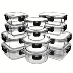 12 Paquete de Contenedores de Vidrio para Alimentos con Tapas Herméticas de Cierre a Presión - Contenedores Rectangulares para Preparación de Comidas, Aptos para Microondas y Lavavajillas, Diseño Apilable y Ahorrador de Espacio para Almacenamiento de Alim