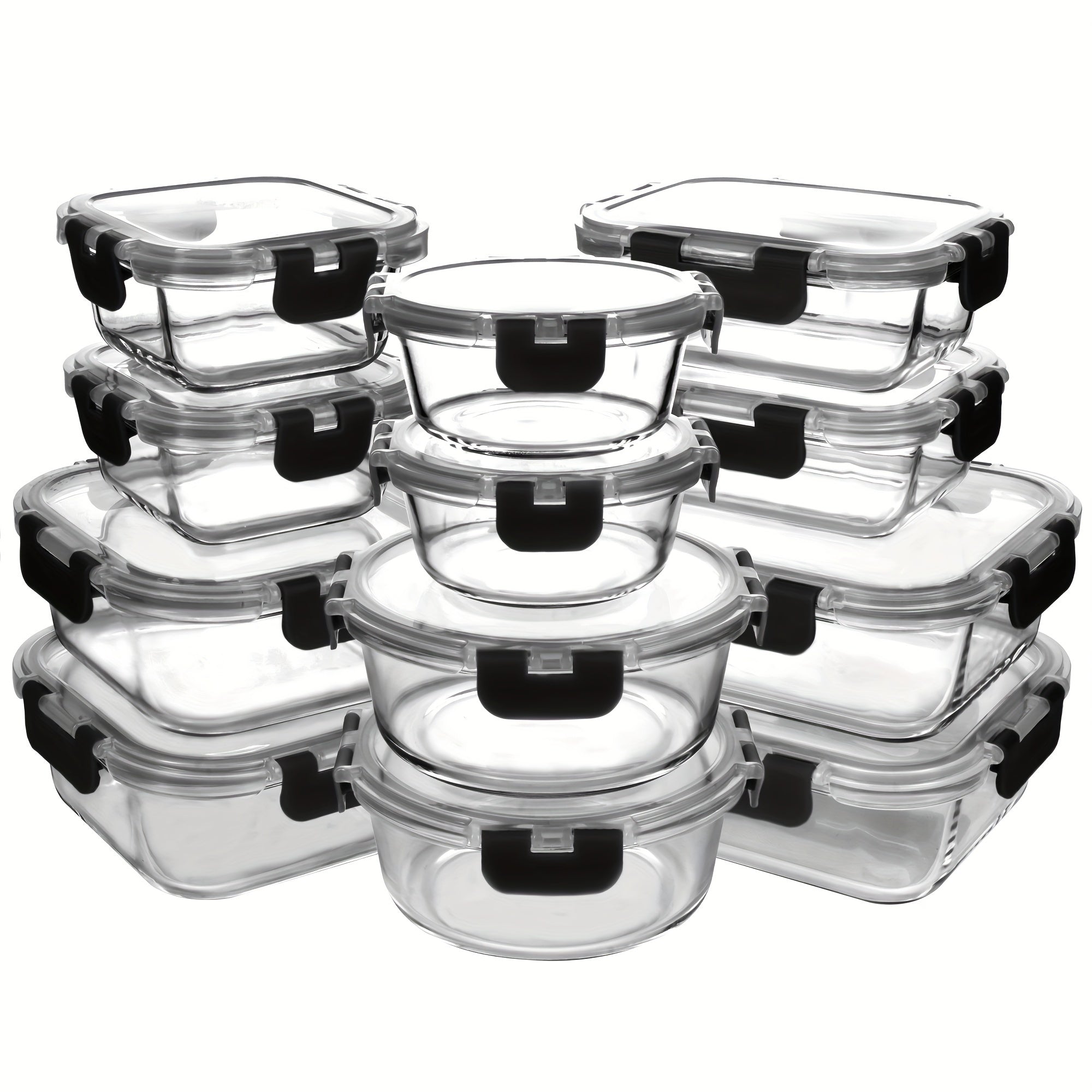 12 Paquete de Contenedores de Vidrio para Alimentos con Tapas Herméticas de Cierre a Presión - Contenedores Rectangulares para Preparación de Comidas, Aptos para Microondas y Lavavajillas, Diseño Apilable y Ahorrador de Espacio para Almacenamiento de Alim