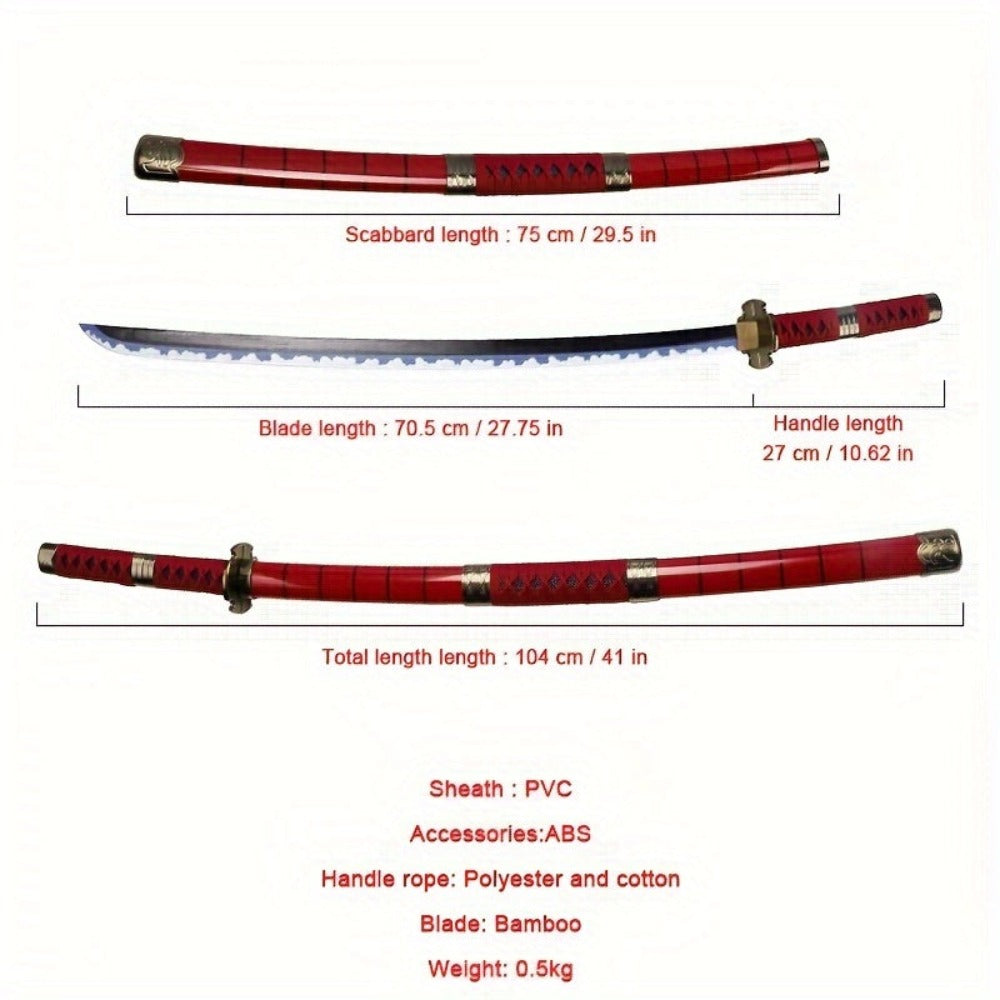 3 Piezas Set de Espadas Anime, Hoja de Bambú Segura No Afilada, Accesorio de Cosplay, Katana Espada Samurái, Regalo de Halloween y Navidad, Cinturón y Soporte para Espada