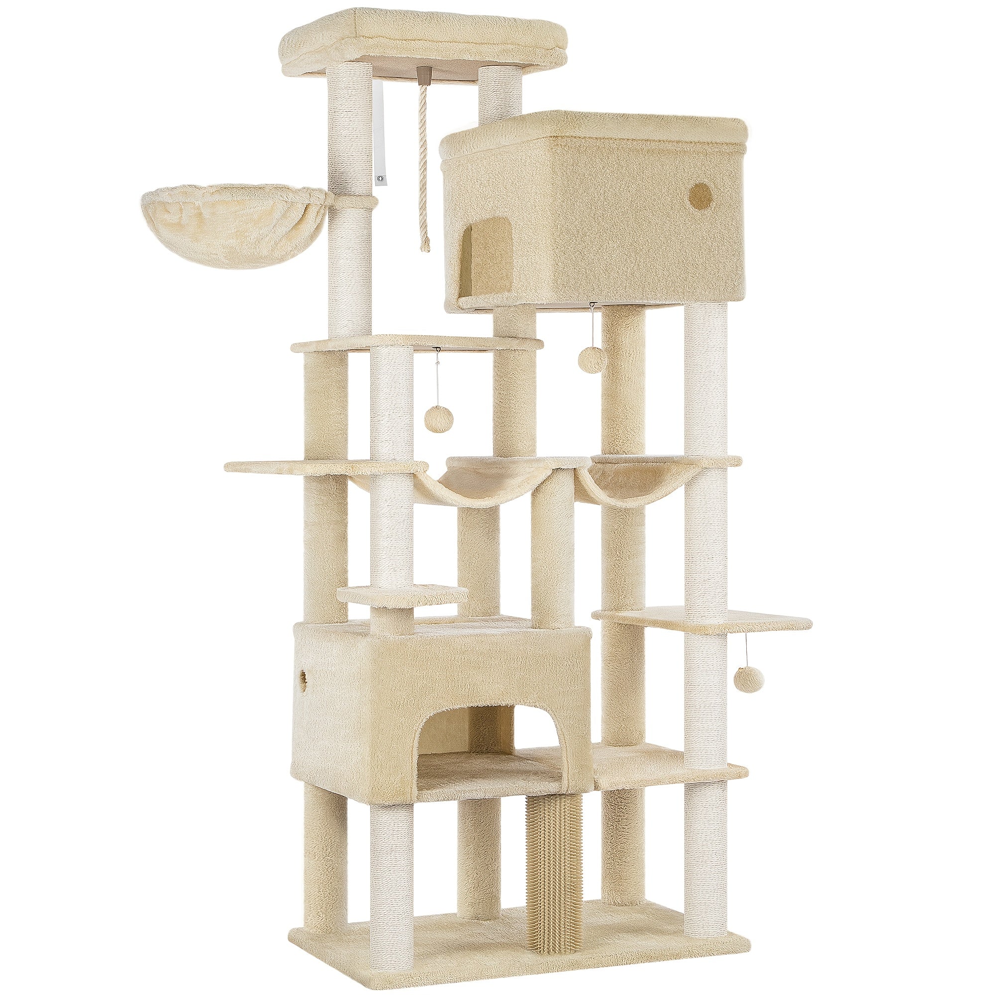 Árbol para Gatos, 200cm XXL con 10 Postes Rascadores, 2 Cuevas, 2 Hamacas, Plataforma Grande, Peines y Canasta Incluidos. Árbol Resistente Ideal para Maine Coon o Grandes Felinos en Colores Gris Claro/Gris Oscuro/Beige