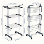 Tendedero de ropa, 4 Niveles Tendederos Plegables Vertical con Ruedas Amplio Espacio de Secado Tendederos, Acero Inoxidable Tendal para Exterior y Interiores