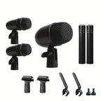 Juego de 7 micrófonos dinámicos de metal para batería - Adecuados para grabación profesional de batería con micrófonos para bombo, tom/snare y platillos, equipados con pinzas para micrófono