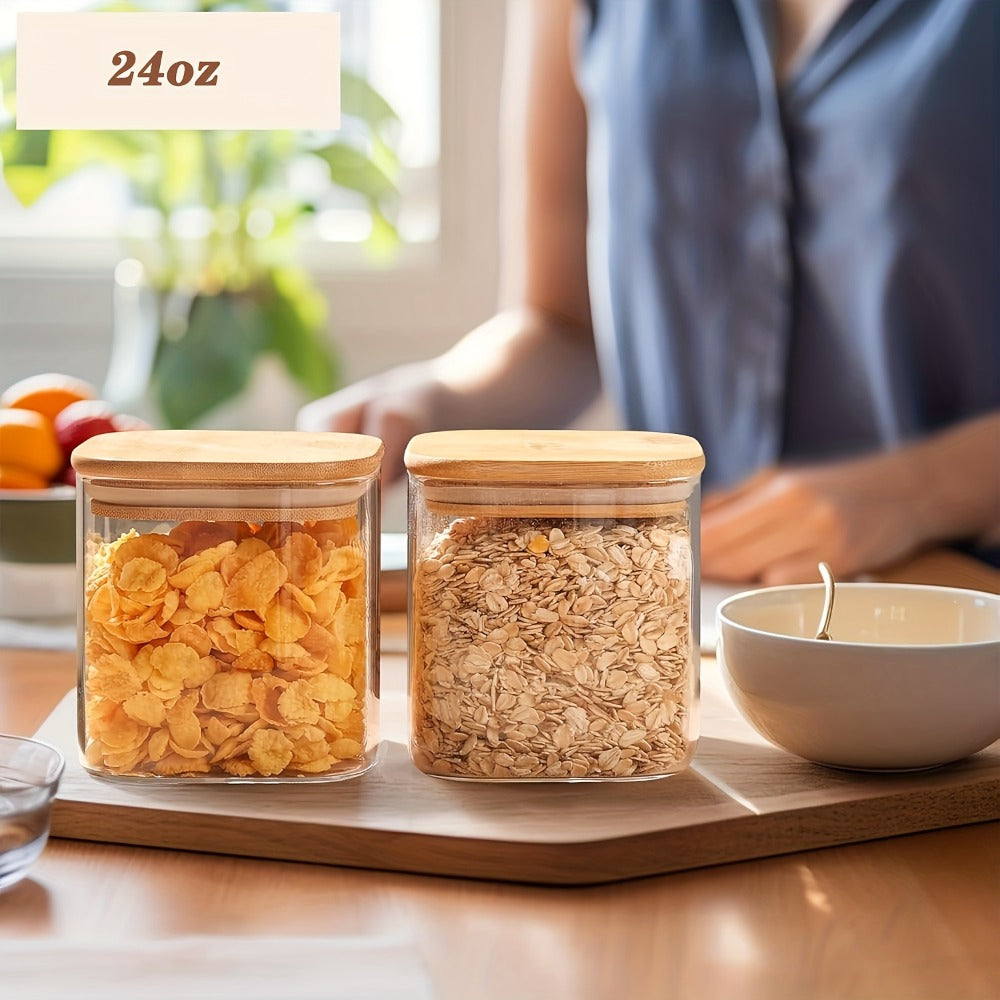 Almacén local, juego de 3/6 tarros de cristal para almacenar alimentos, recipientes de cristal transparente con tapa, botes para almacenar alimentos, tarros para especias, botes para té floreciente, café y azúcar, tarros herméticos de cocina de 24oz/51oz/