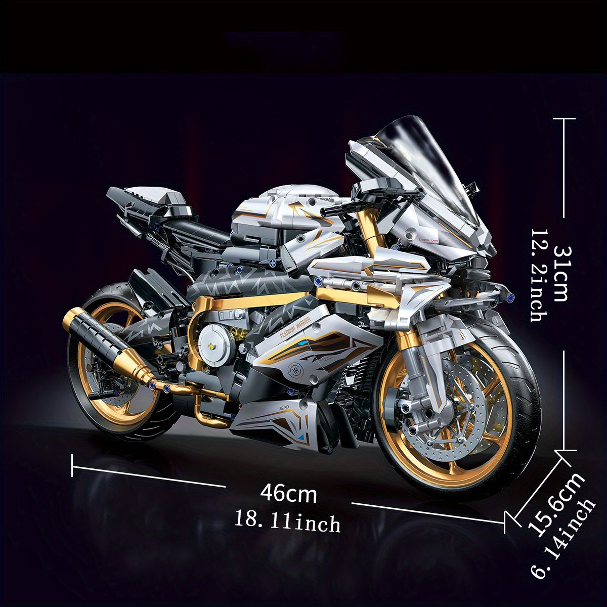 Modelo de motocicleta de bloques de construcción a escala grande 1:5 de 2078 piezas, color platino-dorado, fácil de montar y operar, adecuado como regalo para cumpleaños, Día de San Valentín y fiestas de Pascua