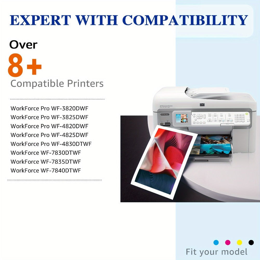 Un paquete de 10 cartuchos de tinta compatibles con la impresora Epson 405 XL, aptos para varios modelos Epson Workforce, incluyendo la EC-C 7000 Pro y la serie WF-3800