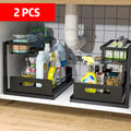 2 estantes metálicos para fregadero, estantes de almacenamiento de gabinete de 2 pisos con cajones deslizantes, gabinetes de almacenamiento extraíbles para fregadero, cocina, baño, despensa, estantes multiusos para fregadero, organizadores debajo del freg
