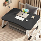Mesa plegable multifunción para cama y sofá con portavasos, 60×40×28 cm, mesa auxiliar con atril para leer en la cama, bandeja multifunción para ordenador, libros, trabajo y estudio en casa (con cajón / sin cajón)