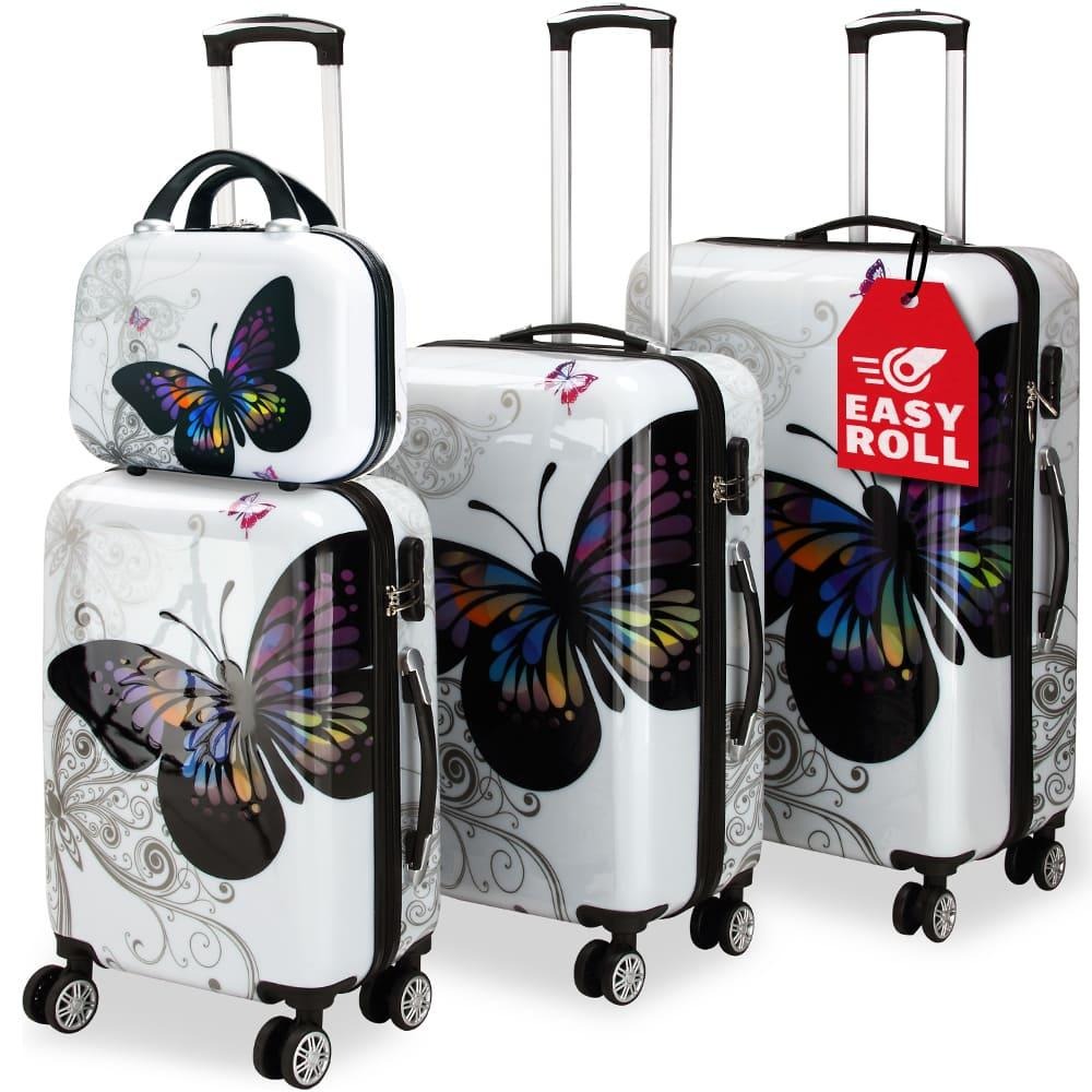 MONZANA® 4x Maletas de Viaje Butterfly Equipaje 42L 66L 98L y Neceser 4 Ruedas 360° Cierre Combinación
