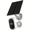 Cámara de seguridad inalámbrica para exteriores con energía solar Laxihub, resolución de video de 3MP, cámara CCTV alimentada por batería para seguridad en el hogar, alimentada por batería sin cables con energía solar, detección de movimiento con IA, foco