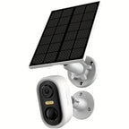 Cámara de seguridad inalámbrica para exteriores con energía solar Laxihub, resolución de video de 3MP, cámara CCTV alimentada por batería para seguridad en el hogar, alimentada por batería sin cables con energía solar, detección de movimiento con IA, foco