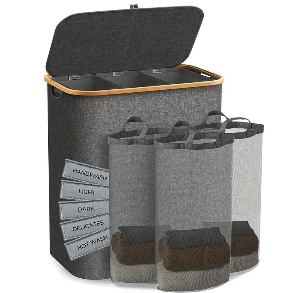Cesta de Ropa de 160L con Tres Bolsas Interiores Extraíbles. Ideal para Lavanderías, Dormitorios y Residencias. Incluye Cinco Etiquetas de Clasificación, un Gran Asistente de Almacenamiento en el Hogar