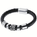 Pulsera tejida de cuero sintético con cuerda, masonería y hebilla magnética con cuentas, estilo europeo y americano, para hombre