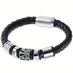 Pulsera tejida de cuero sintético con cuerda, masonería y hebilla magnética con cuentas, estilo europeo y americano, para hombre