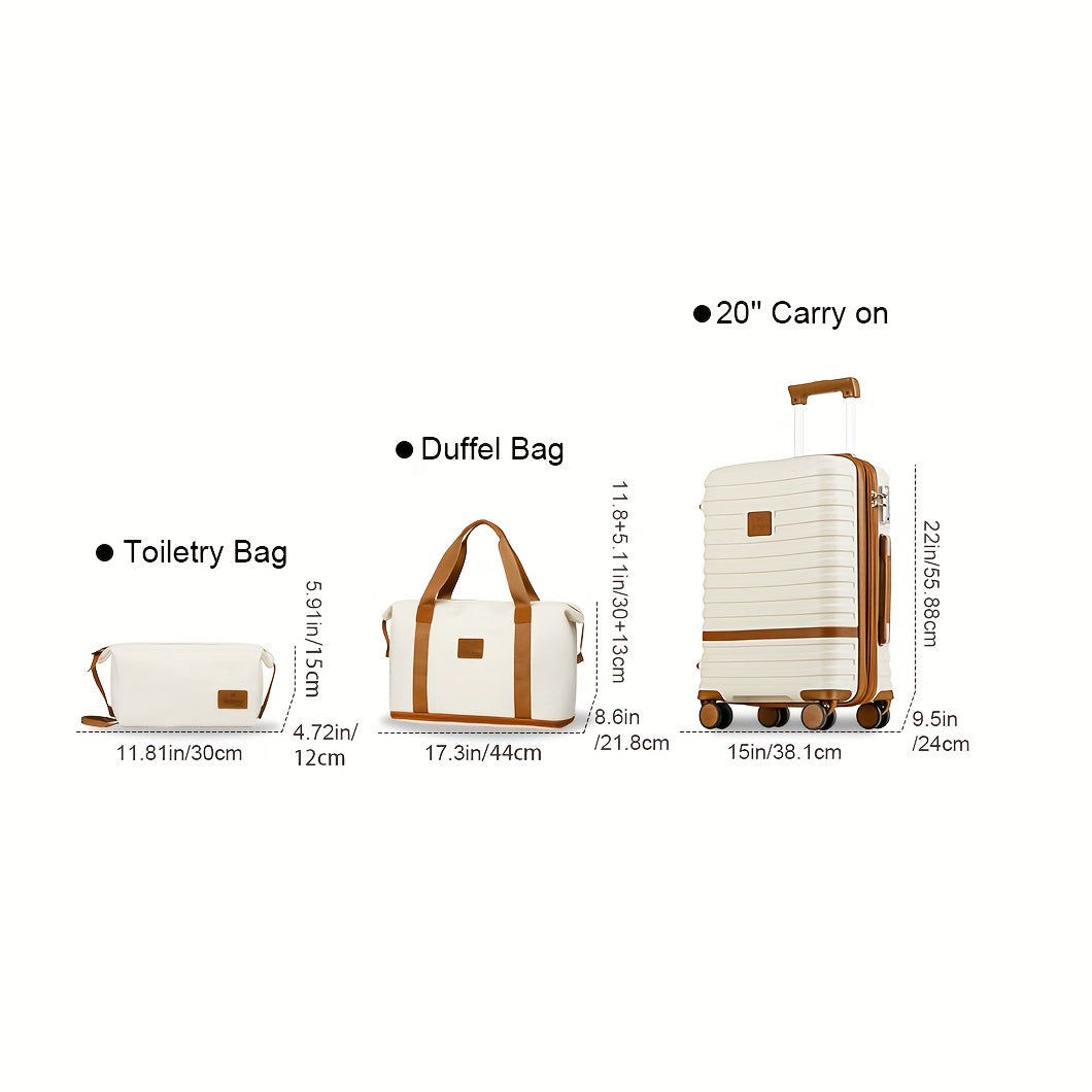 Conjunto de equipaje de viaje Joyway de tres piezas, equipaje de cabina de avión, 13/20 pulgadas, carcasa dura, portátil, equipaje de mano, bolsa de viaje grande con ruedas univer + bolsa de aseo de viaje