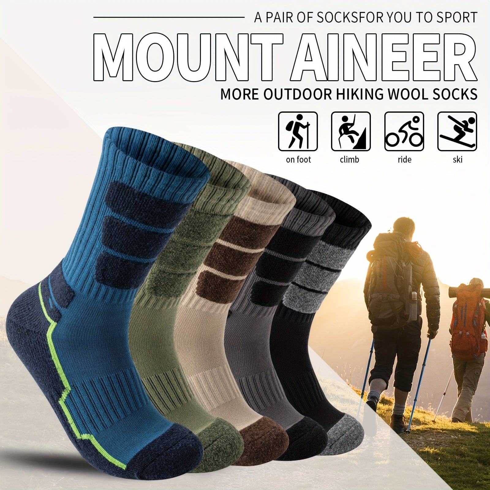 5 Pares de Calcetines de Lana para Hombres y Mujeres - Soporte de Compresión, Transpirables, Absorbentes de Sudor, Medias Acolchadas con Diseño a Rayas - Pack Multicolor para Regalos (Navidad, Halloween, San Valentín), Equipamiento para Aventuras al Aire