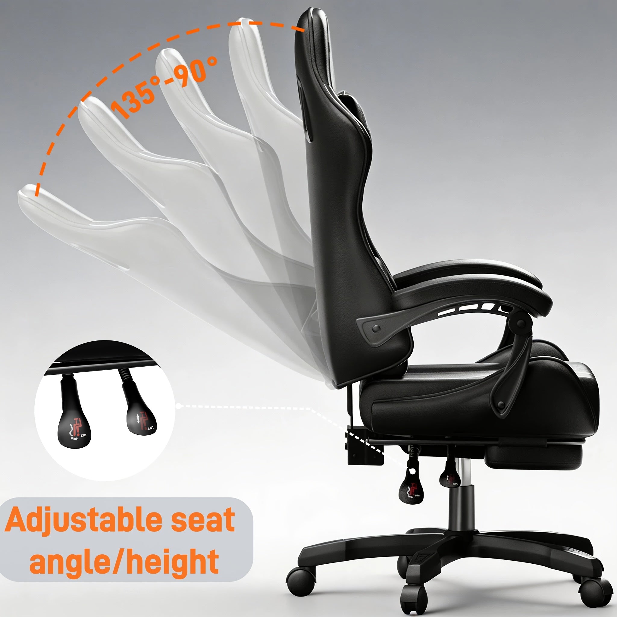 Silla de gaming ergonómica con acolchado de resorte ultrasuave, silla de oficina con reposacabezas y soporte lumbar, ángulo de inclinación y reposapiés ajustables, hecha de piel sintética duradera, regalos para novio