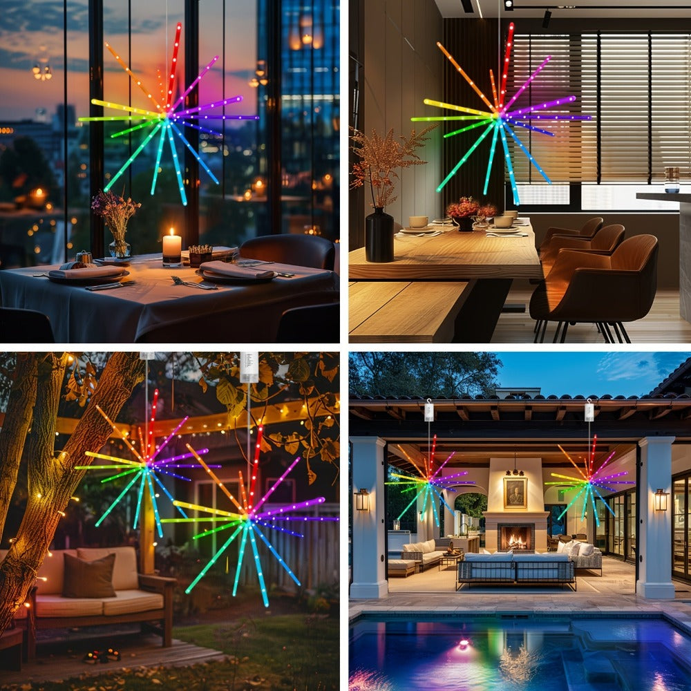 Luces colgantes de estrella explosiva, luces de fuegos artificiales, luces de hadas, luces de estrella explosiva, 114 LED, luces de meteorito, alimentadas por batería con control remoto, 84 modos de iluminación, operación adecuada para habitación de niña,