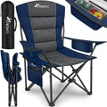 TRESKO® Silla de Camping Plegable hasta 200Kg | Silla Plegable con Bolsa Nevera, Portavasos y Bolsillo Lateral | Silla XXL Plegable Incluye Bolsa de Transporte | Silla de Pesca Acolchada para Exterior, Pesca, Festival y Jardín