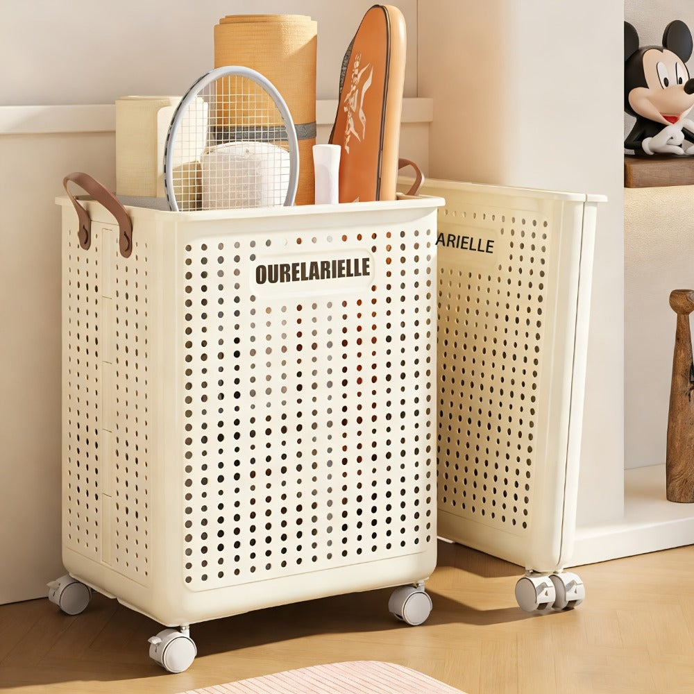 Cesta de Ropa Grande Plegable con Ruedas, Cuero Sintético Color Sólido, Versátil y Portátil para Almacenamiento en Baño y Balcón, 15.8/205GaA, Varios Tamaños Disponibles, Bolsa de Ropa para Lavandería, Cestas de Ropa
