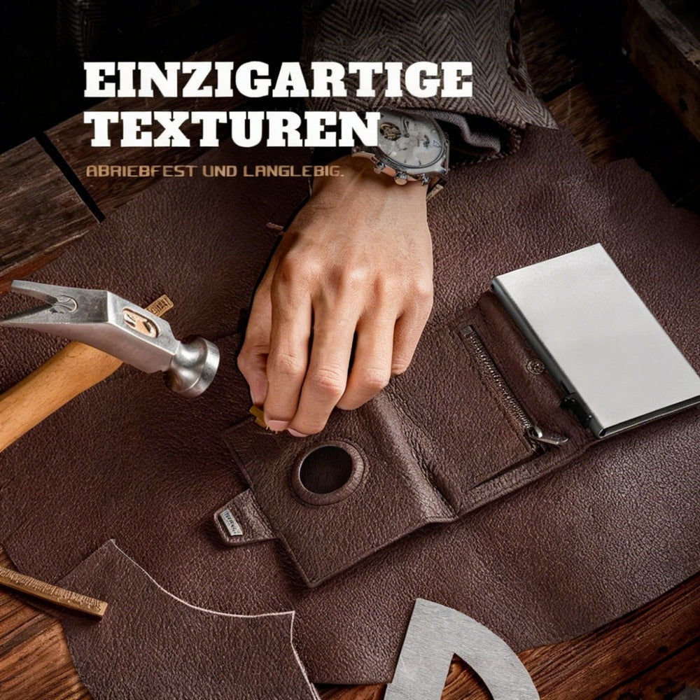 Cartera Pepple para Airtag, Cartera de hombre con botones, Cartera inteligente con compartimento para monedas, Cartera de hombre para más de 10 tarjetas, Carteras para hombre, Protección RFID, Marrón Plateado, Moderna