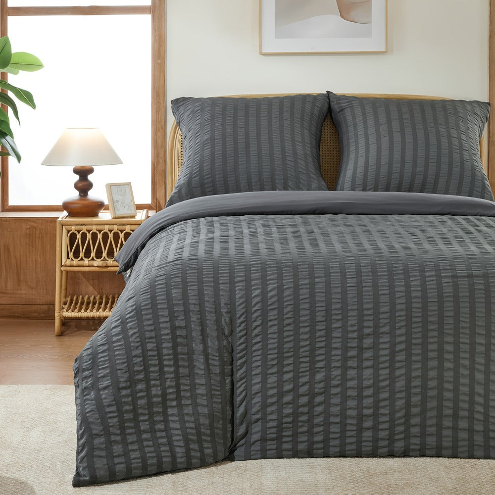 1 funda nórdica de gasa con burbujas y rayas en relieve, ropa de cama sencilla con cierre de cremallera, lavable a máquina, ideal para habitaciones de hotel, dormitorios, etc. Incluye funda de almohada de 80 * 80 cm