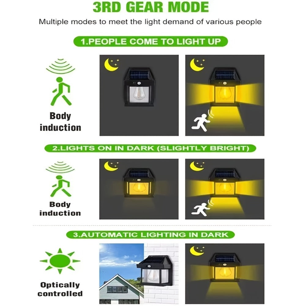 Lámparas solares de pared con sensor de movimiento 8pcs | Calles, patios y áreas exteriores