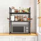 2/3 Niveles Soporte para microondas para encimera, Rejilla Para Horno Microondas Metal, Soporte Para Microondas Y Horno Cocina Con 4/8 Ganchos, Tiendas de condimentos, Adecuado para cocinas (Blanco / Negro)