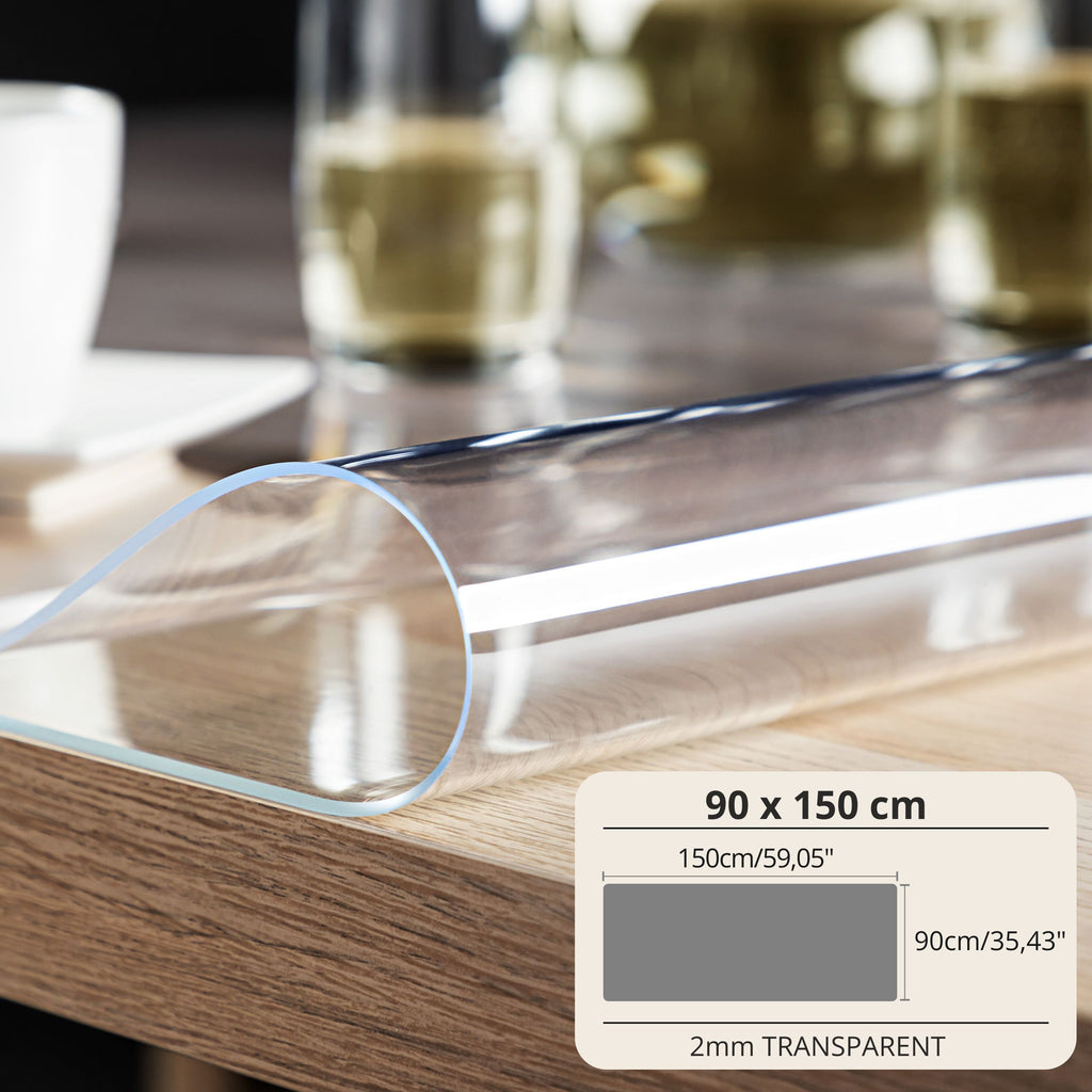Mantel Protector con PVC de 2mm - Ancho 90cm - Mantel de Vidrio Suave Transparente Resistente a Arañazos y Agua, Protector de Mesa Fácil de Limpiar, Papel de Mesa Duradero para Cocina, Comedor, Restaurante, Oficina y Hogar - 90X90cm, 90X100cm, 90X110cm, 9