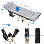 Cama de camping plegable con colchón, tumbona de jardín, cama de invitados con bolsillo lateral y bolsa de transporte para vacaciones en el jardín, oficina, interior y exterior.
