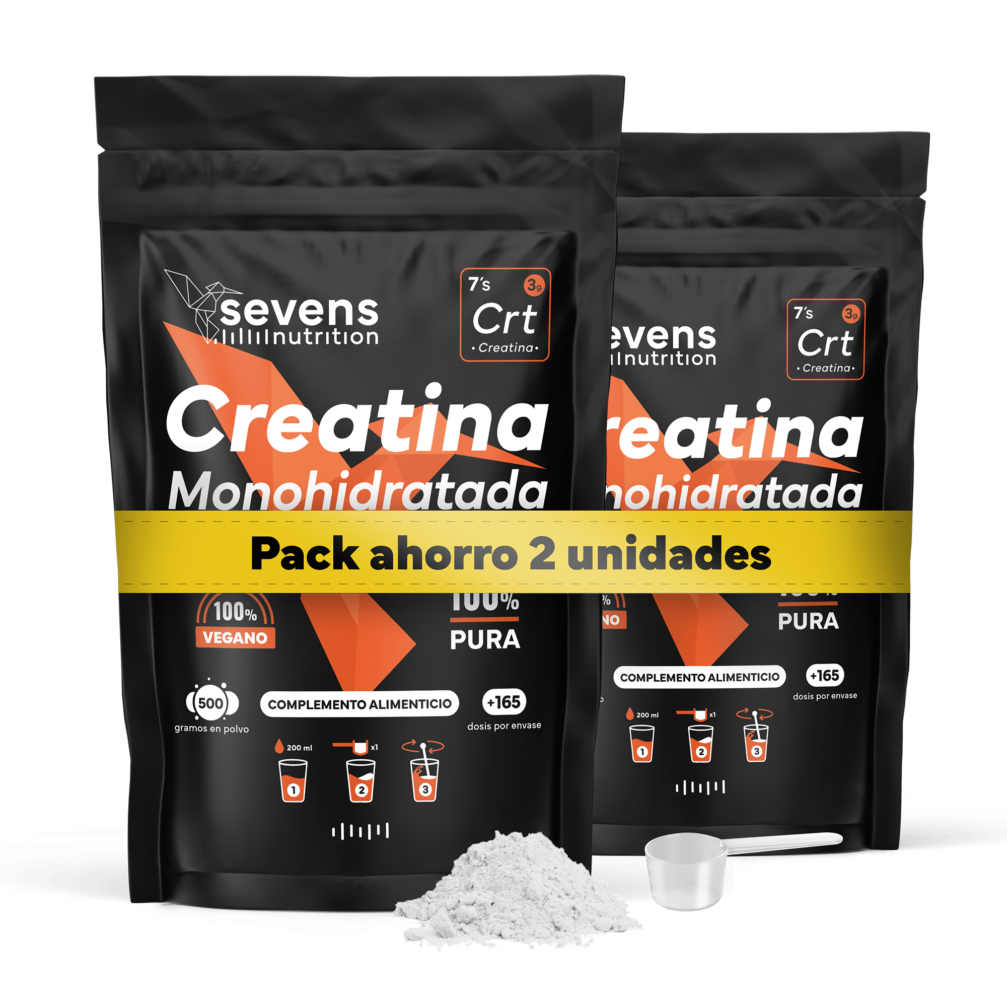 Pack 2x Creatina Monohidratada en Polvo Sin Sabor – 1000 g Totales – Creatina Micronizada 100 % Pura – Vegana y Sin Gluten – Sevens Nutrition