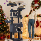 Árbol para Gatos, 180 cm con 8 Postes para Rascar, 3 Plataformas, 2 Cuevas, Cesta, Pelotas de Peluche, Cuerda de Sisal, Adecuado para Gatos de Varios Tamaños, Beige/Gris Claro/Gris Oscuro