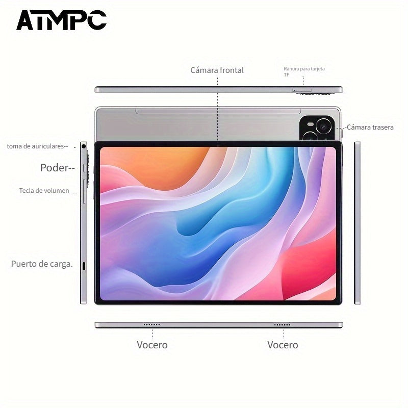 Tabletas Android | ATMPC, Tablet Android, Tablet Android 14 de 10 pulgadas con procesador Octa-Core, 12GB (4GB+8GB) y 128GB de almacenamiento