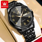 Reloj Luminoso OLEVS para Hombres con Fecha - Reloj de Vestir Analógico/Digital, Manecillas Luminosas e Indicador de Fecha, Reloj de Acero Inoxidable Minimalista para Negocios y Atuendos Informales - Esfera Azul/Negra/Blanca, Regalo Ideal de Navidad para