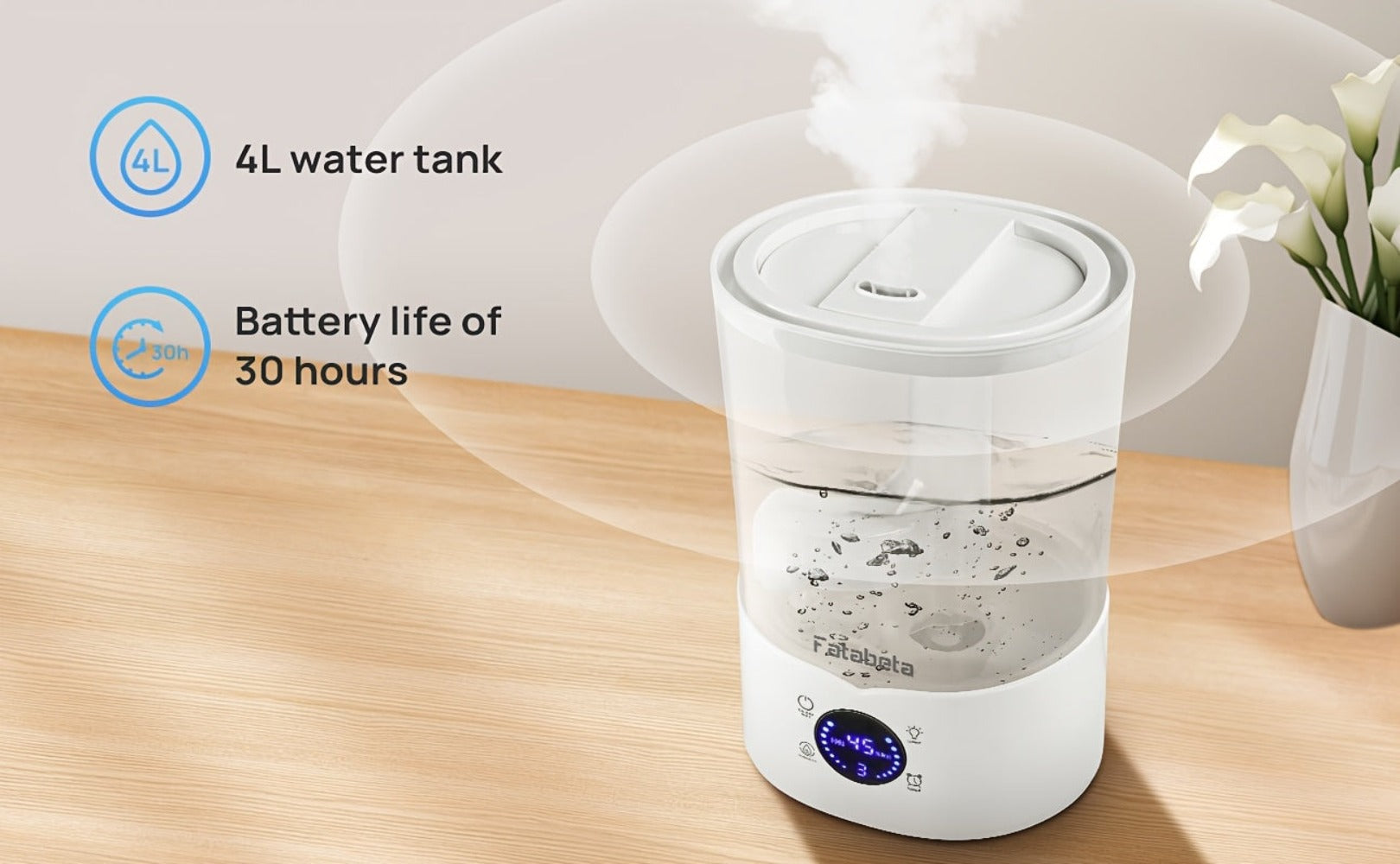 Humidificador de 4L con llenado superior para dormitorio, hogar, habitación grande de 25-35 m², 30 horas de autonomía, salida de 270 ml/h, 3 niveles de niebla con control de humedad del 45 %-90 %, 30 dB de silencio, control remoto, apagado automático - Id