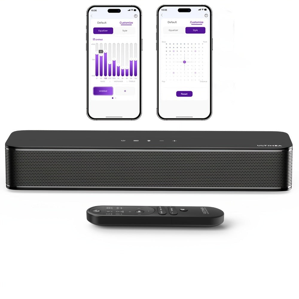 ULTIMEA 2.1ch Mini Barra de Sonido para TV, Barra de Sonido PC Todo en Uno para Juegos, Control por APP, Potencia Máxima 120W+Potencia Máxima 132W, Subwoofer Incorporado