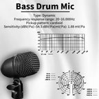 Juego de 7 micrófonos dinámicos de metal para batería - Adecuados para grabación profesional de batería con micrófonos para bombo, tom/snare y platillos, equipados con pinzas para micrófono