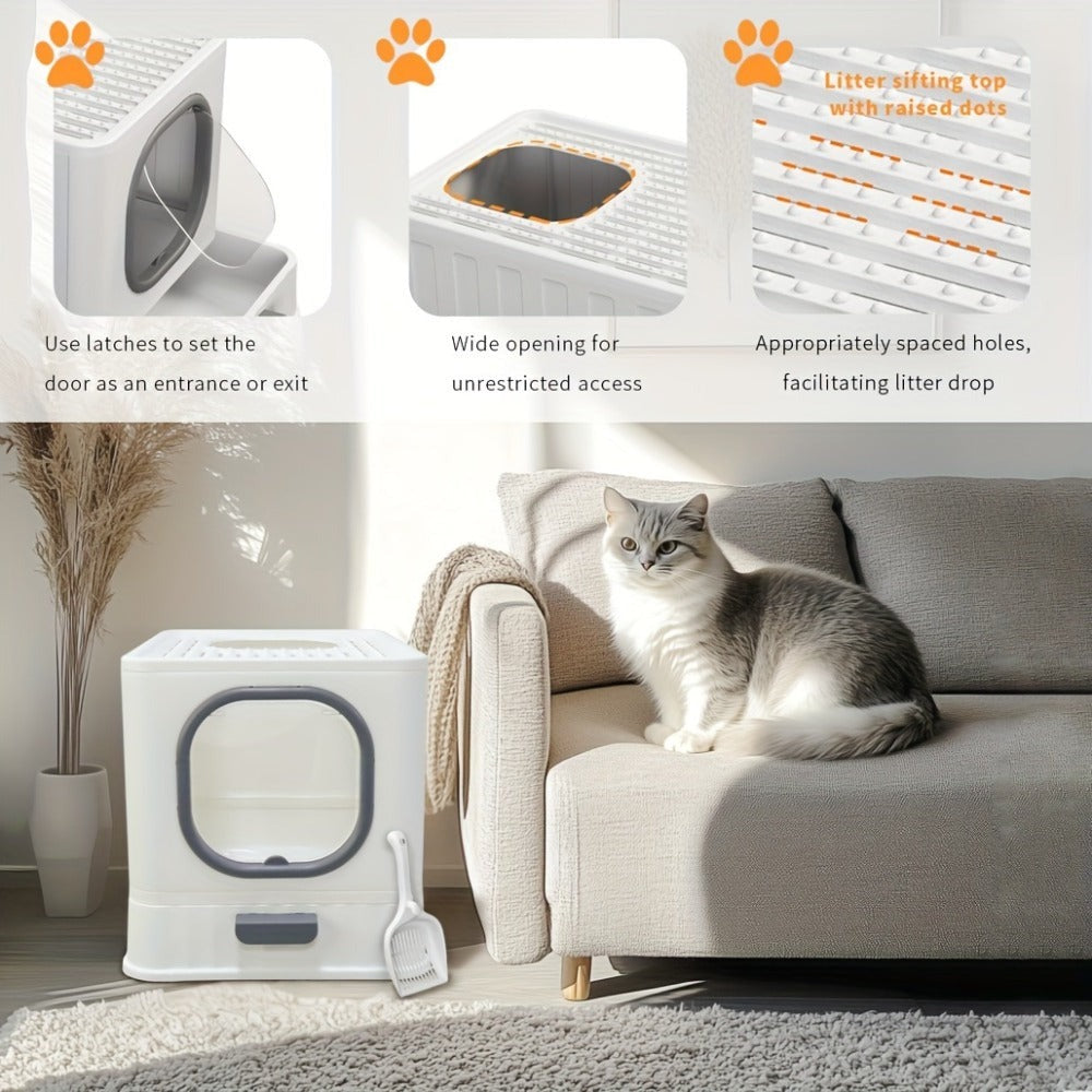 Caja de Arena para Gatos con Tapa: Arena Cerrada para Gatos, Bandeja Grande para Baño de Gatos con Diseño de Cajón de Fácil Limpieza, 38.8 X 35.8 X 48.3Cm, Sin Batería