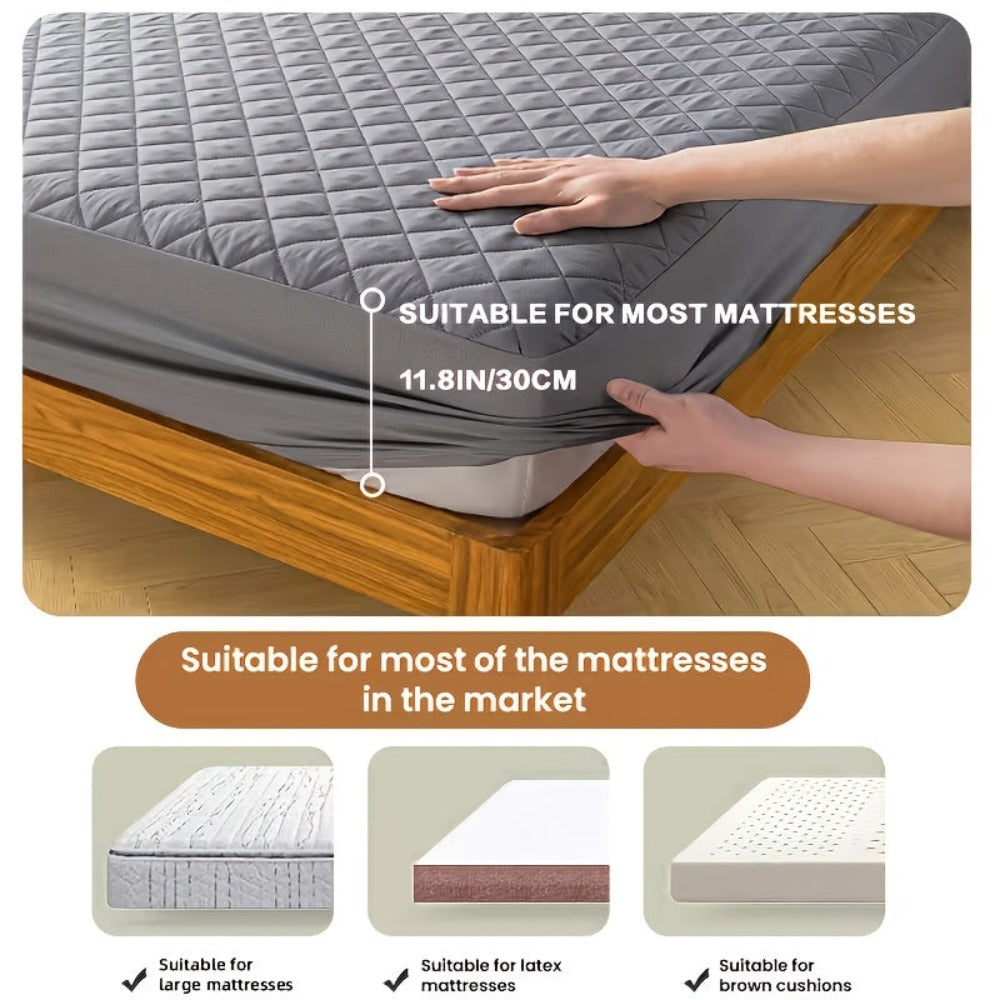 Una funda protectora de colchón impermeable de 1 pieza, lavable a máquina, con un diseño acolchado de color sólido y bolsillos profundos (suave y cómoda). Se puede utilizar como sábana independiente.