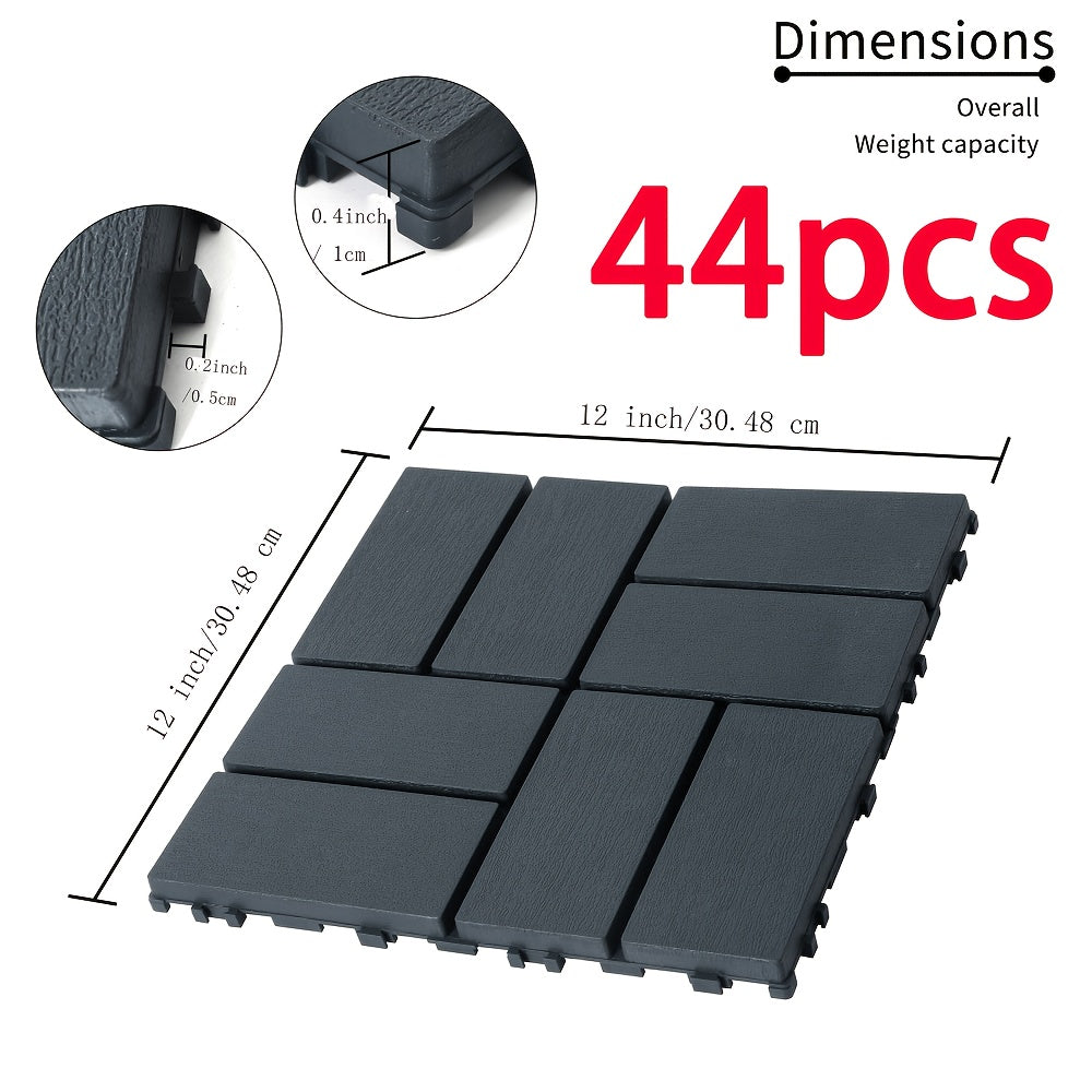 Paquete de 27/44 baldosas de plástico entrelazadas para terraza, adecuadas para piscina, balcón, patio trasero, porche, pavimentos impermeables para patio exterior con sistema de enclavamiento, instalación a presión, baldosas para terraza de bajo mantenim